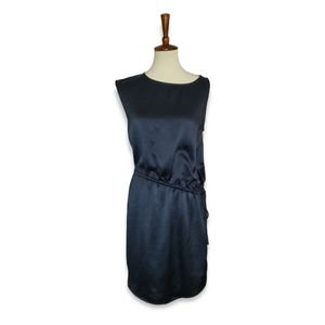 Trouve Asymmetrical Navy Blue Satin Dress With Waist Tie